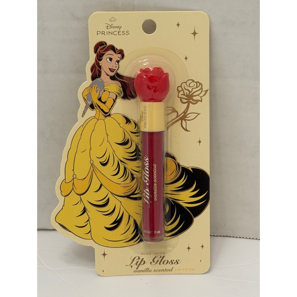Disney Princess Belle High Shine Lip Gloss Vanilla Scented‎ Red Rose Cap 2ml NEW